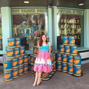 Pinup girl clothing and Mary Blair pink train floral skirt